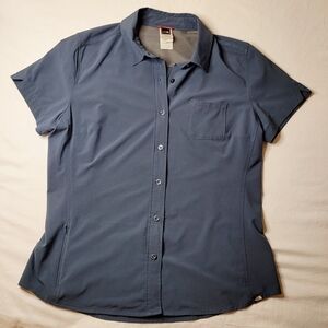 The North Face Women's Blue Button-Up Activewear Top Short Sleeve L
